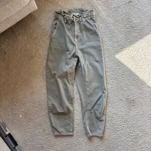 Zara high-waisted paper bag olive green pants
